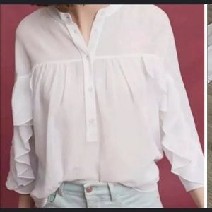 MAEVE Anthropologie Mischa white ruffle blouse SMALL